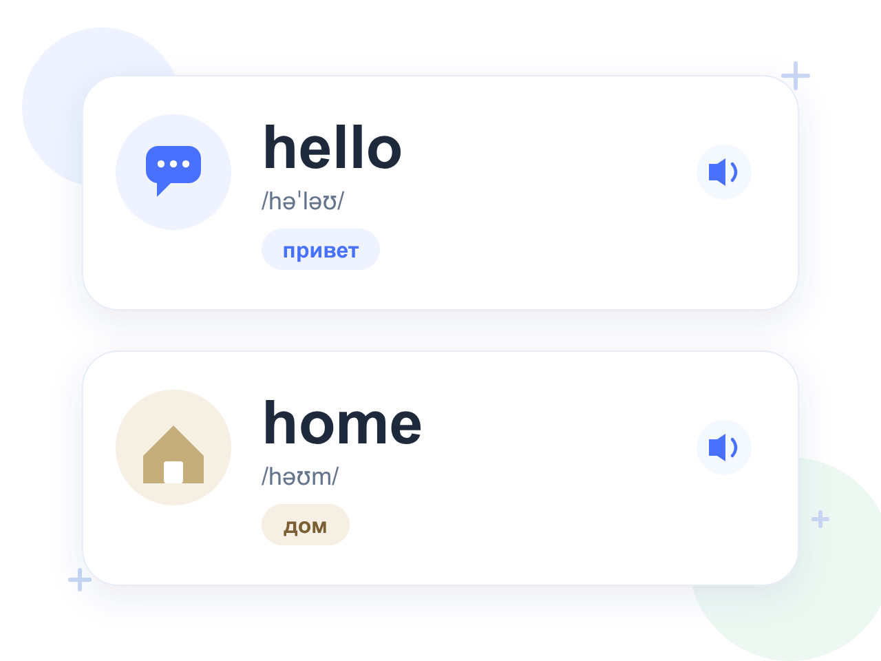 Слова hello и home с транскрипцией и переводом